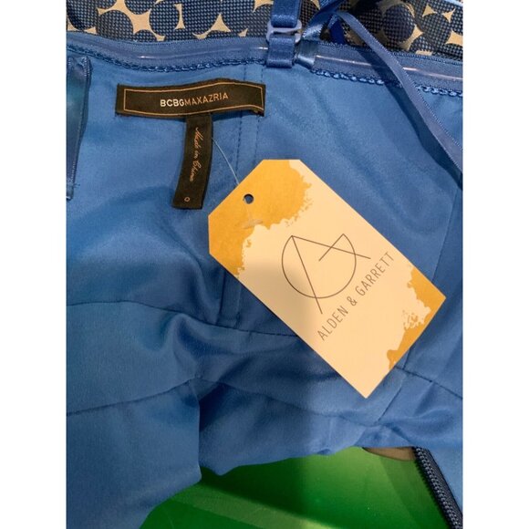 BCBG Max Azria Blue Silver Polka Dot Ink Mini Dress, Size 0 - Picture 5 of 5